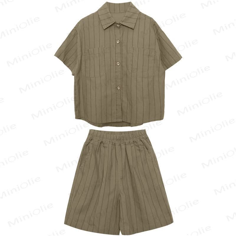 Completo da bambino composto da maglietta a righe e pantaloncini in cotone. - image 4