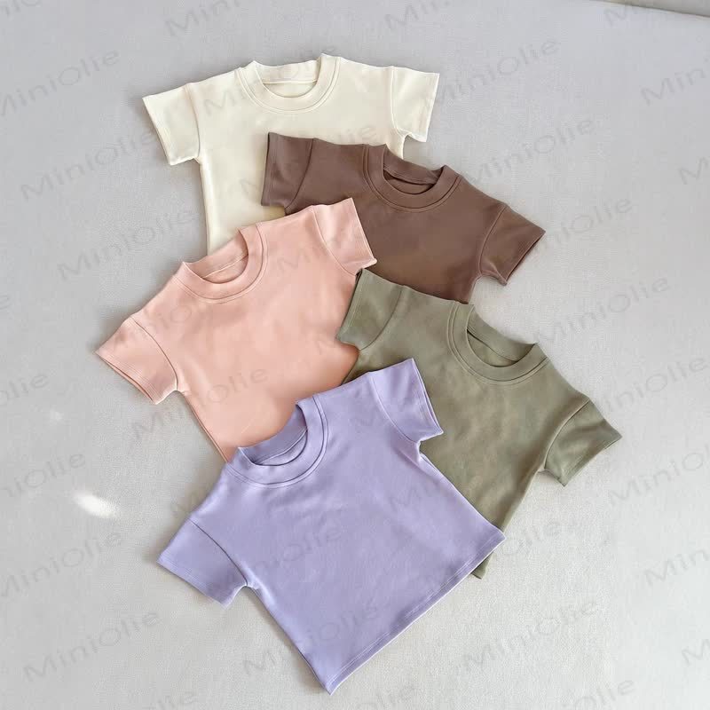 T-shirt estiva casual a girocollo a tinta unita per neonati e bambini piccoli - image 1