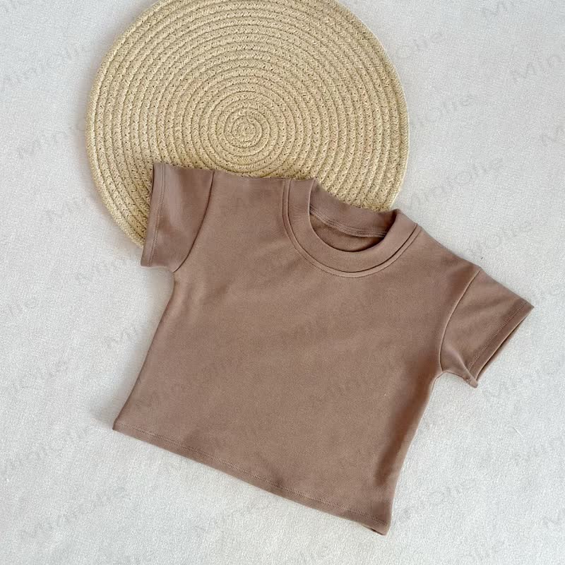 T-shirt estiva casual a girocollo a tinta unita per neonati e bambini piccoli - Marrone - 6-7T - image 2