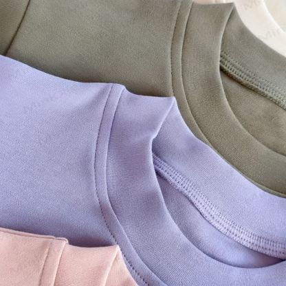 T-shirt estiva casual a girocollo a tinta unita per neonati e bambini piccoli - image 8