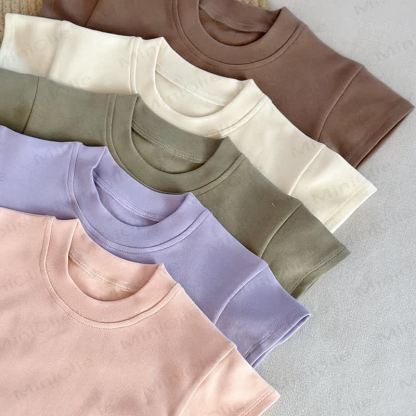 T-shirt estiva casual a girocollo a tinta unita per neonati e bambini piccoli - image 7