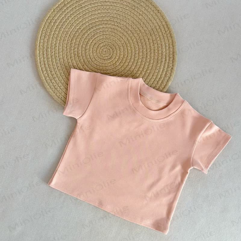 T-shirt estiva casual a girocollo a tinta unita per neonati e bambini piccoli - Rosa - 6-7T - image 4
