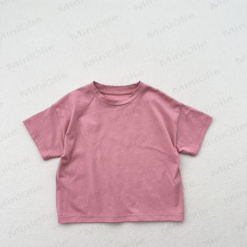 T-shirt estiva a girocollo a tinta unita per bambini - Rosa - 6-7T - image 2