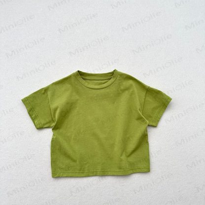 T-shirt estiva a girocollo a tinta unita per bambini - Verde - 6-7T - image 3