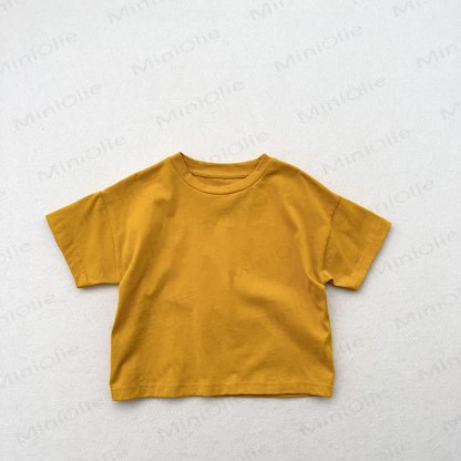 T-shirt estiva a girocollo a tinta unita per bambini - Giallo - 6-7T - image 4