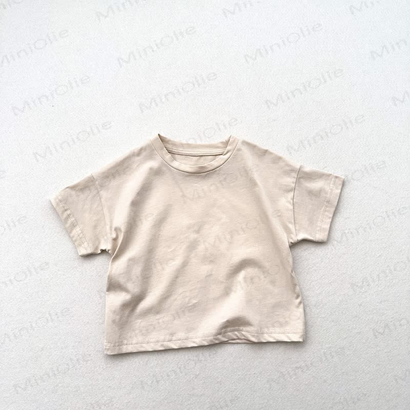 T-shirt estiva a girocollo a tinta unita per bambini - Beige - 6-7T - image 6