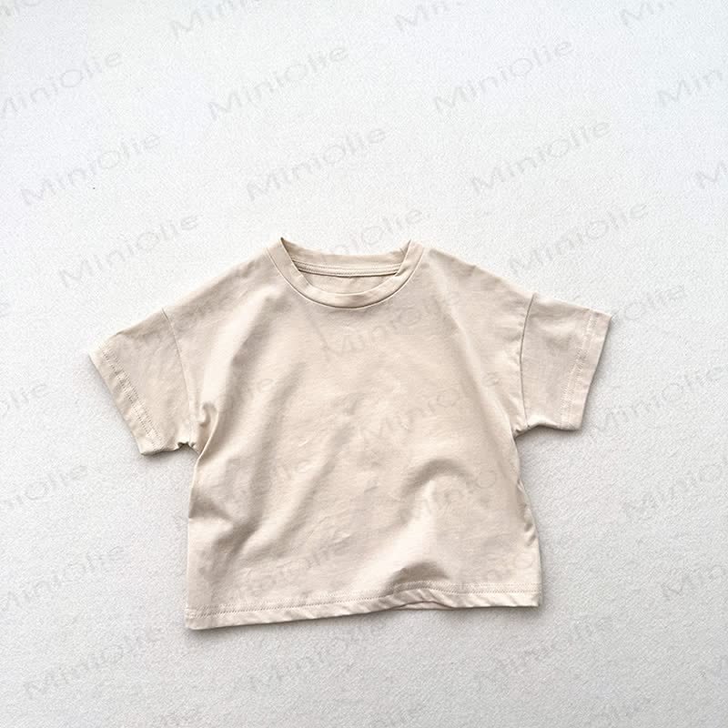 T-shirt estiva a girocollo a tinta unita per bambini - Beige - 6-7T - image 6