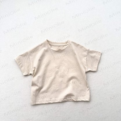 T-shirt estiva a girocollo a tinta unita per bambini - Beige - 6-7T - image 6