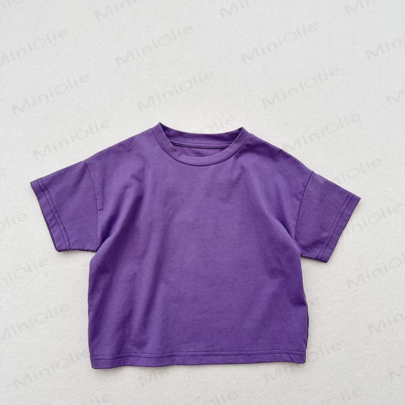 T-shirt estiva a girocollo a tinta unita per bambini - Viola - 6-7T - image 5