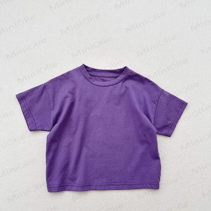 T-shirt estiva a girocollo a tinta unita per bambini - Viola - 6-7T - image 5