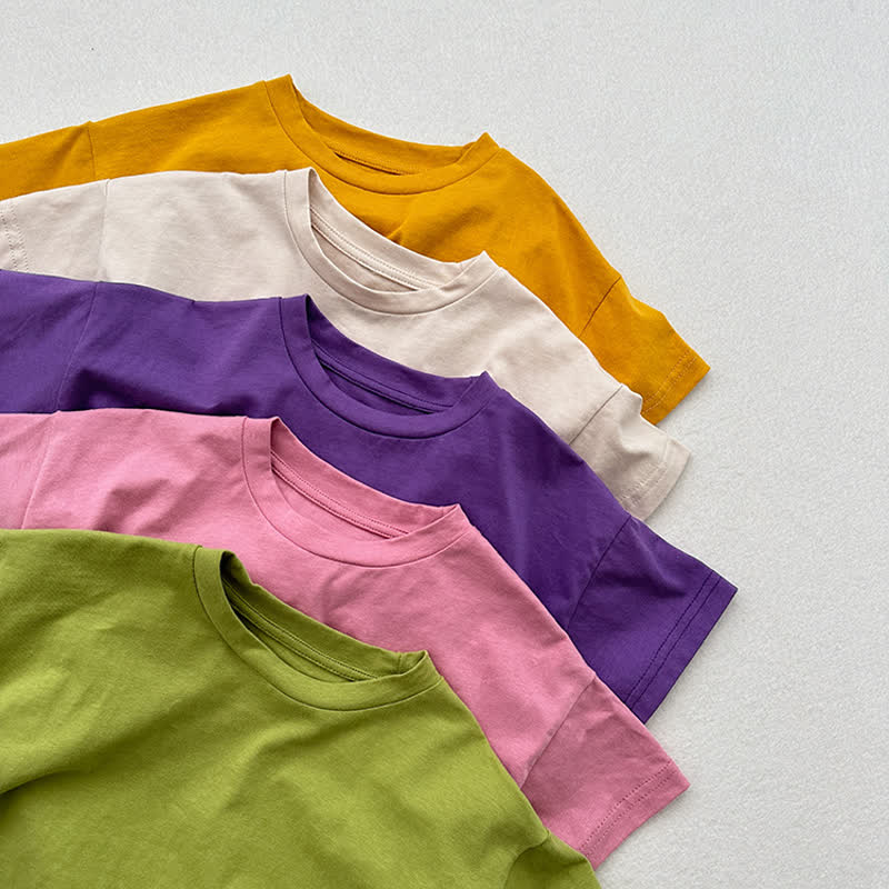 T-shirt estiva a girocollo a tinta unita per bambini - image 8