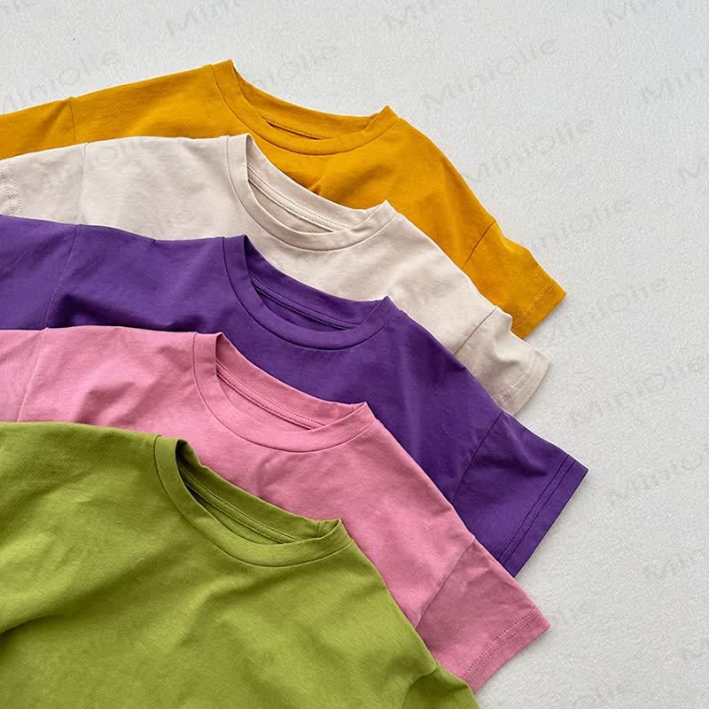 T-shirt estiva a girocollo a tinta unita per bambini - image 8