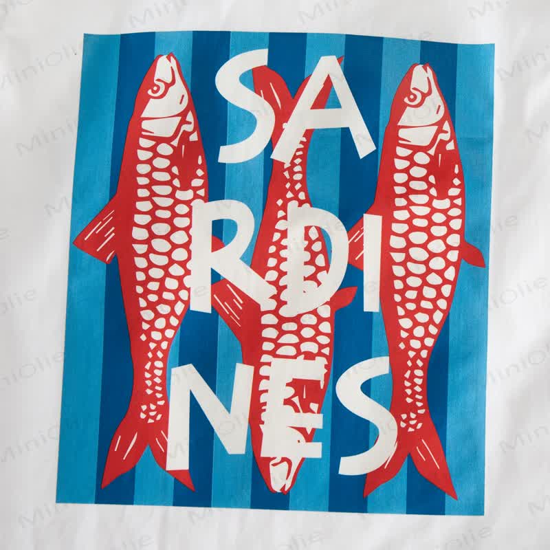 Completo senza maniche a due pezzi con stampa sardine blu a righe verticali per bambini. - image 4