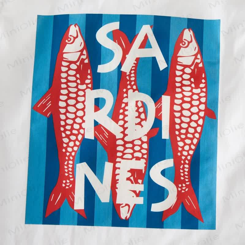 Completo senza maniche a due pezzi con stampa sardine blu a righe verticali per bambini. - image 4