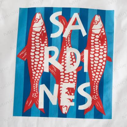 Completo senza maniche a due pezzi con stampa sardine blu a righe verticali per bambini. - image 4
