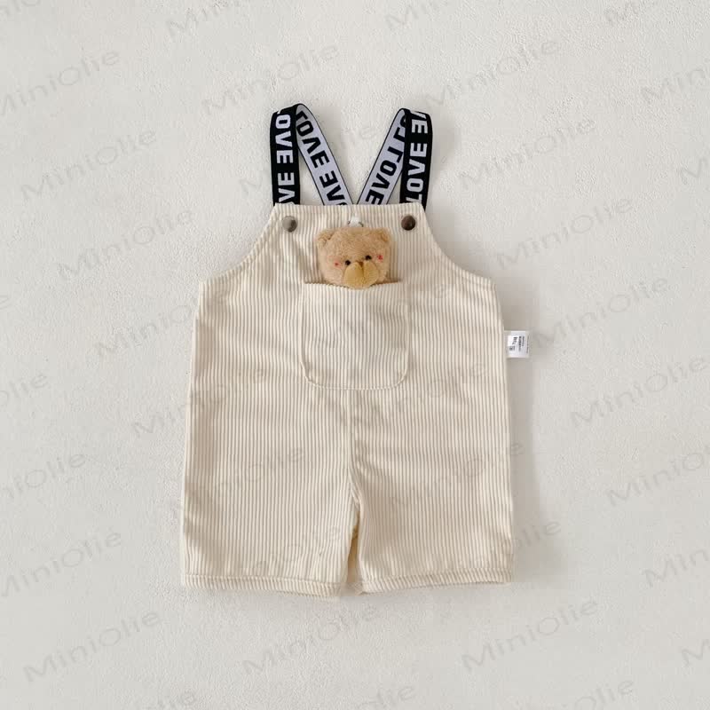 Tutina a coste tinta unita con orsetto per neonati - Beige - 3-4 anni - image 3