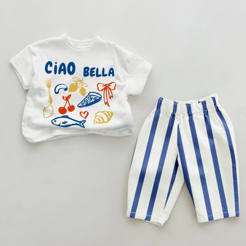 Set di 2 pezzi per pappe CIAO BELLA a righe verticali blu. - Bianco e Blu - 2-3T - image 1