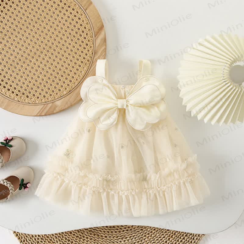 Abito da principessa senza maniche in tulle con fiocco e pizzo per bambina. - Beige - 3-4 anni - image 1