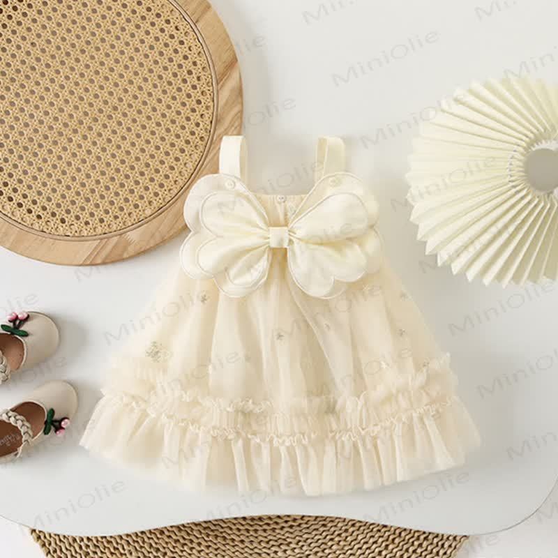 Abito da principessa senza maniche in tulle con fiocco e pizzo per bambina. - Beige - 3-4 anni - image 1