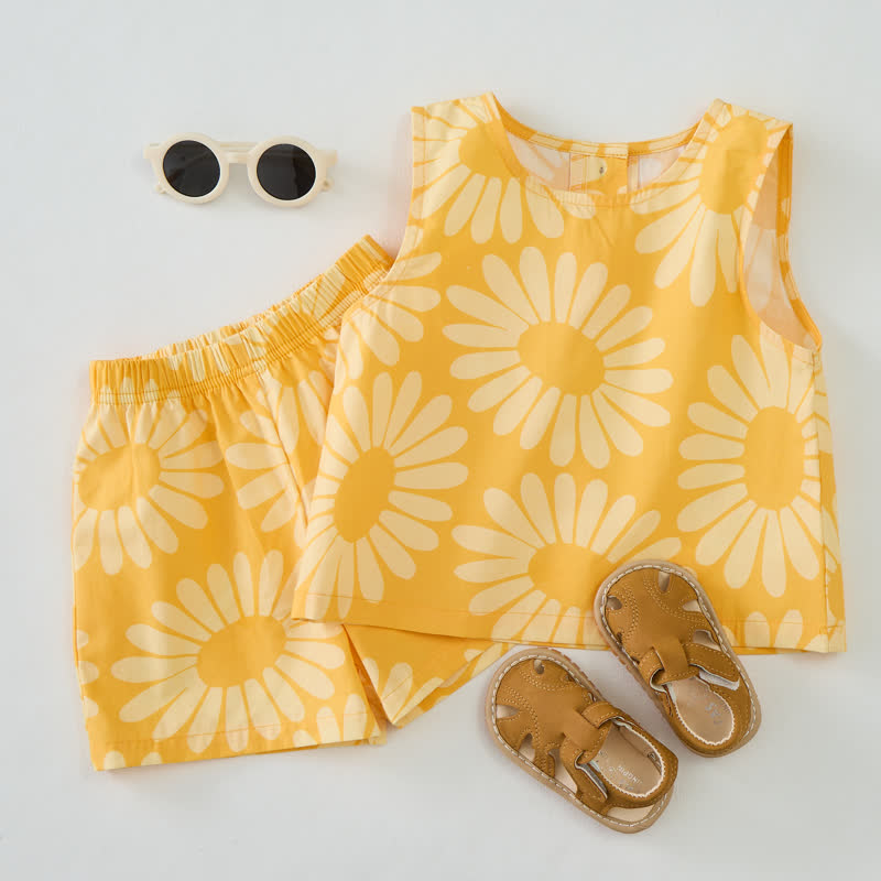 Completo da neonata/bambina giallo girasole senza maniche, 2 pezzi - image 3