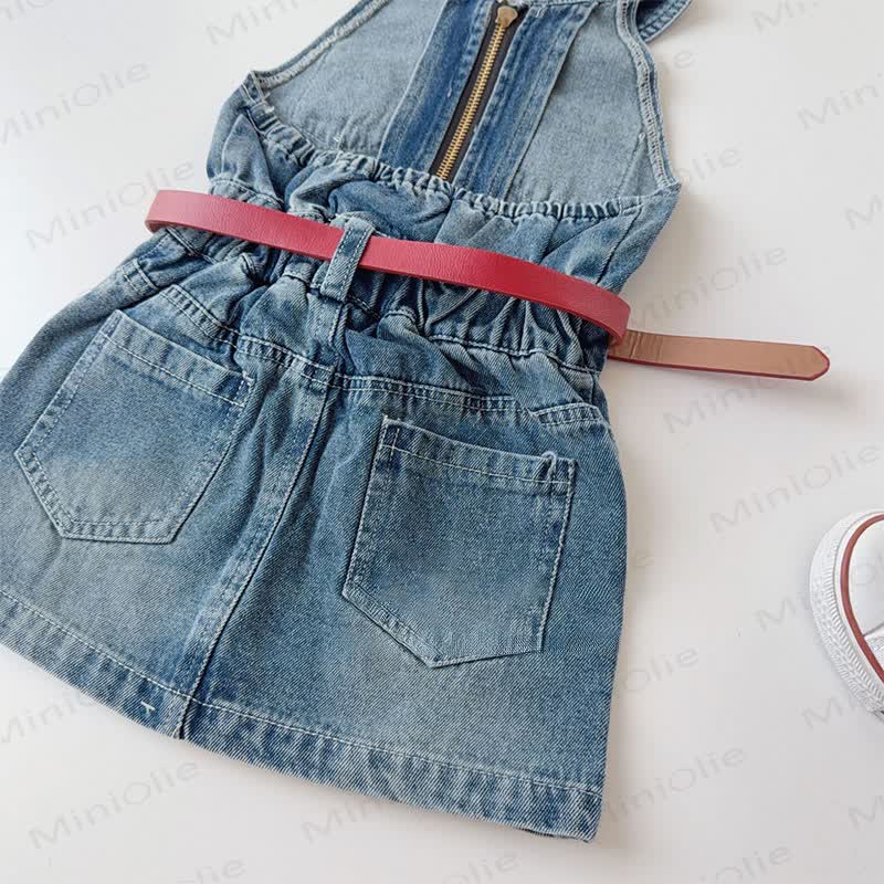 Vestito senza maniche in denim blu navy tinta unita per bambina - image 2