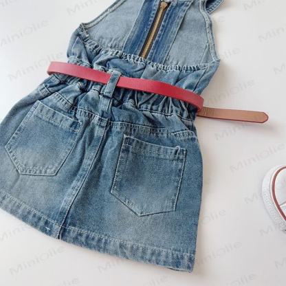 Vestito senza maniche in denim blu navy tinta unita per bambina - image 2
