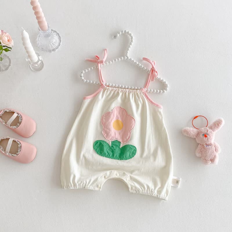 Tutina da bambina con spalline a fiori e coniglietti - Beige Champagne - 18-24 mesi - image 2