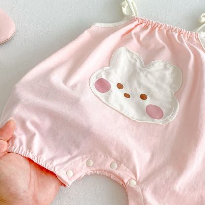 Tutina da bambina con spalline a fiori e coniglietti - image 7