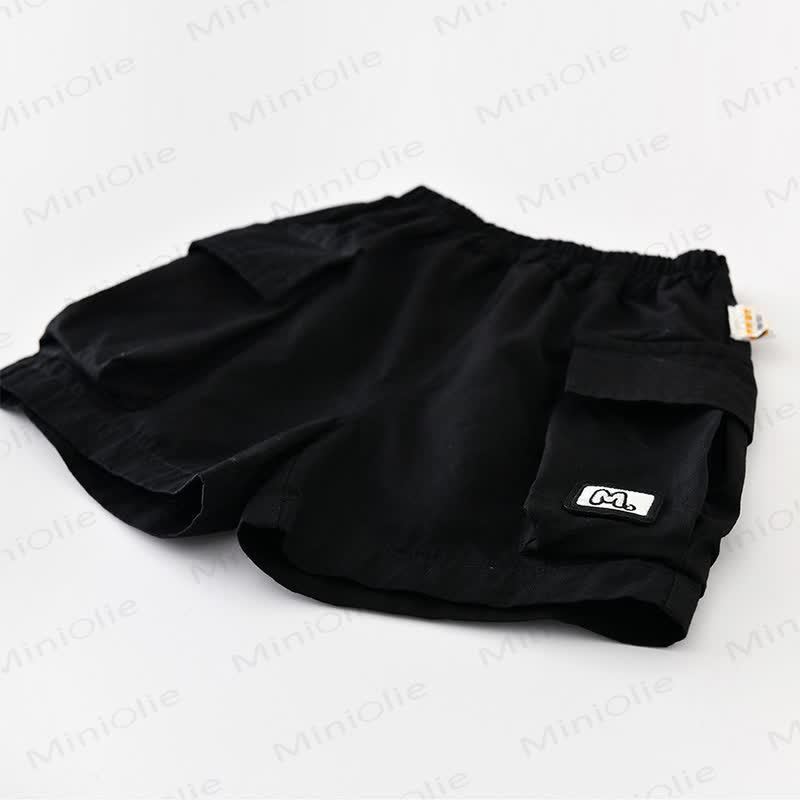 Maglietta a righe in cotone o pantaloncini neri tinta unita per neonati e bambini. - image 7