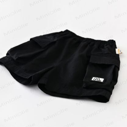 Maglietta a righe in cotone o pantaloncini neri tinta unita per neonati e bambini. - image 7