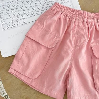 Pantaloncini da bambino in cotone a tinta unita - image 4