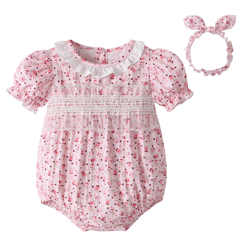 Body rosa baby con stampa floreale e fascia per capelli - image 5
