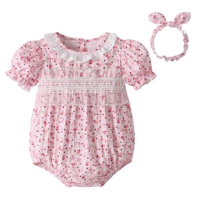 Body rosa baby con stampa floreale e fascia per capelli - image 5