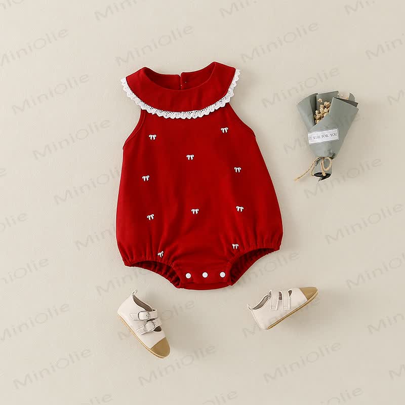 Body rosso per neonati con fiocco ricamato - image 3