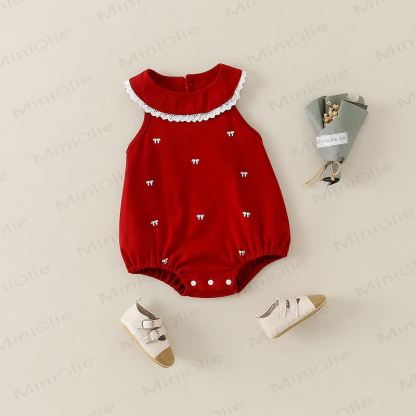 Body rosso per neonati con fiocco ricamato - image 3