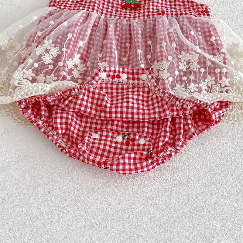 Body in pizzo a quadretti con stampa fragola per neonati - image 8