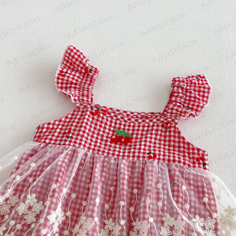 Body in pizzo a quadretti con stampa fragola per neonati - image 4