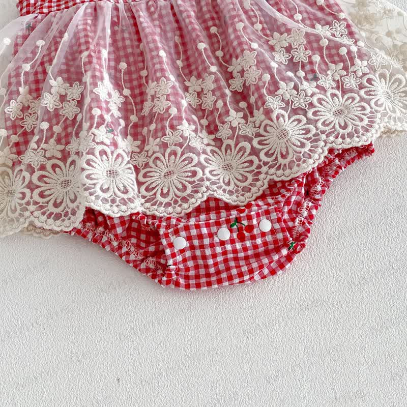 Body in pizzo a quadretti con stampa fragola per neonati - image 7