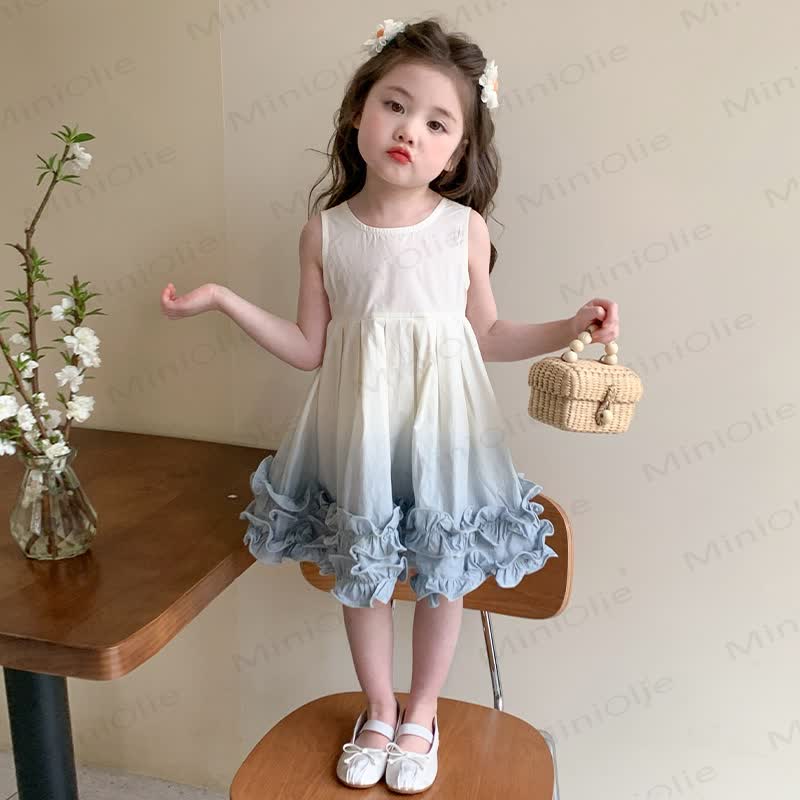 Vestito senza maniche in cotone con volant per bambina - Blu - 8-9T - image 1