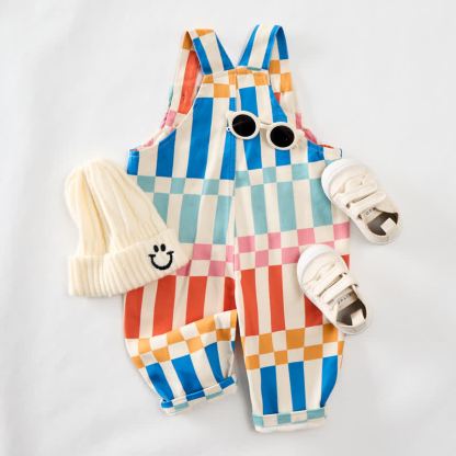 Salopette a righe e quadri colorata per neonati e bambini piccoli - image 3