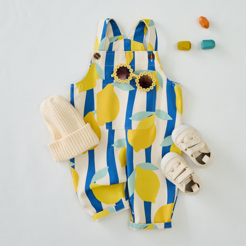 Salopette a righe verticali blu limone per neonati e bambini piccoli - image 2
