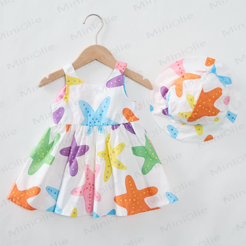 Vestitino colorato con fiocco a stella marina e cappellino per bambina - image 3