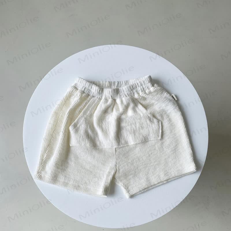 Pantaloncini o maglietta a coste in tinta unita per neonati in cotone. - Pantaloncini beige - 2-3T - image 2