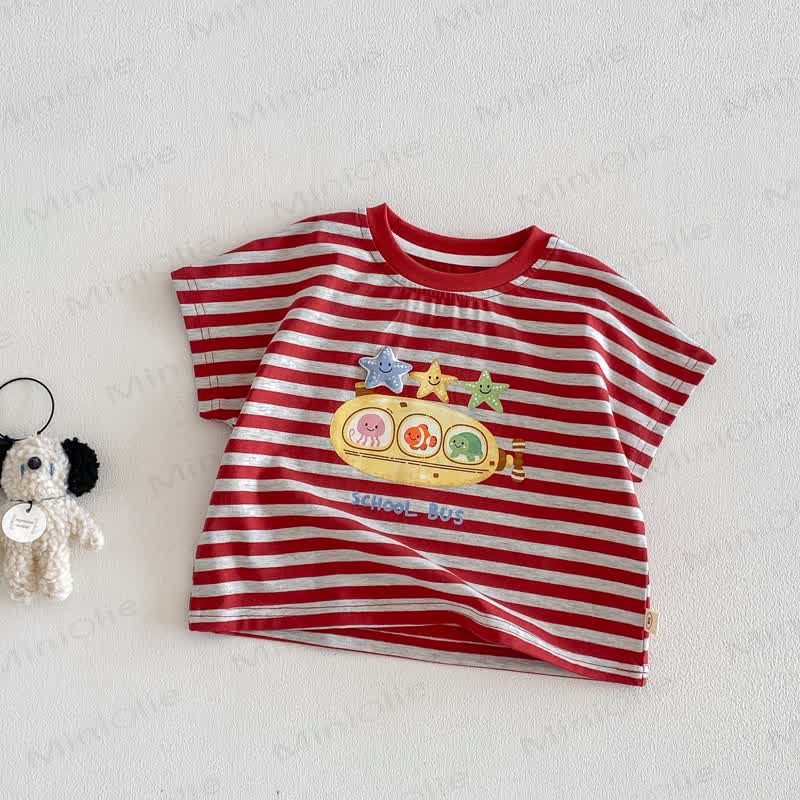 Maglietta a righe in cotone o pantaloncini a tinta unita per neonati e bambini piccoli - Maglietta rossa - 4-5T - image 3