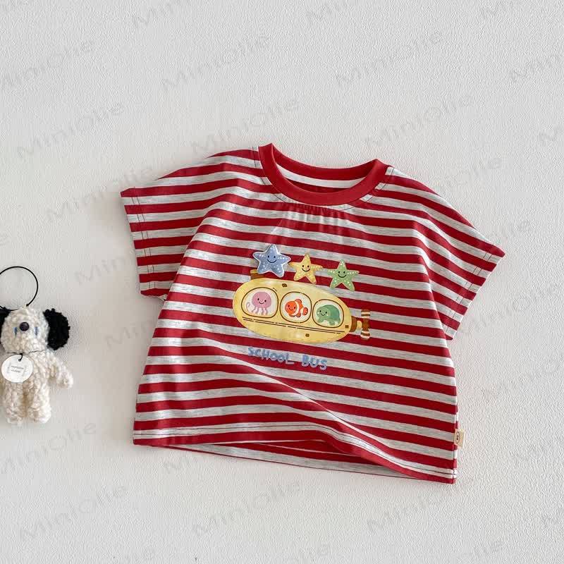 Maglietta a righe in cotone o pantaloncini a tinta unita per neonati e bambini piccoli - Maglietta rossa - 4-5T - image 3