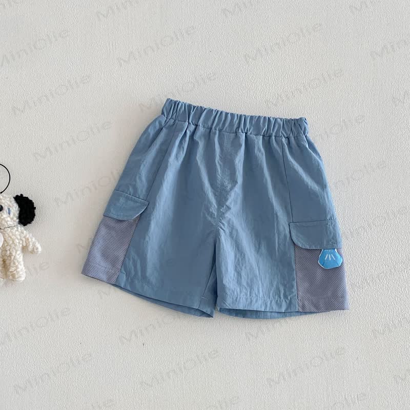 Maglietta a righe in cotone o pantaloncini a tinta unita per neonati e bambini piccoli - Pantaloncini blu - 4-5T - image 5