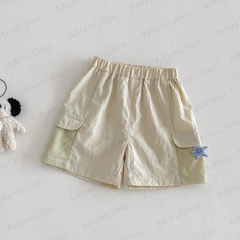 Maglietta a righe in cotone o pantaloncini a tinta unita per neonati e bambini piccoli - Pantaloncini beige - 4-5T - image 6
