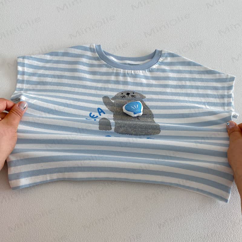 Maglietta a righe in cotone o pantaloncini a tinta unita per neonati e bambini piccoli - image 9