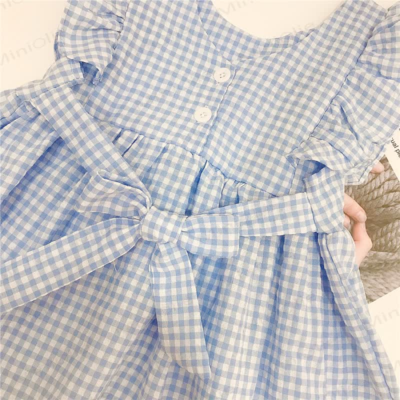 Vestito da bambina Gumiko a quadretti gialli in cotone - image 5