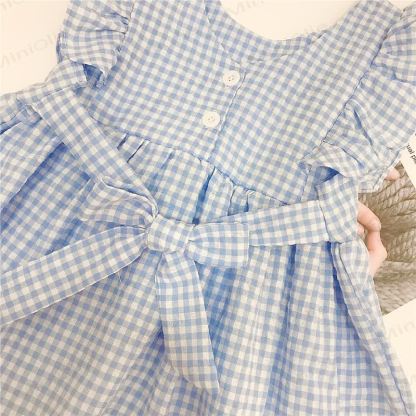 Vestito da bambina Gumiko a quadretti gialli in cotone - image 5